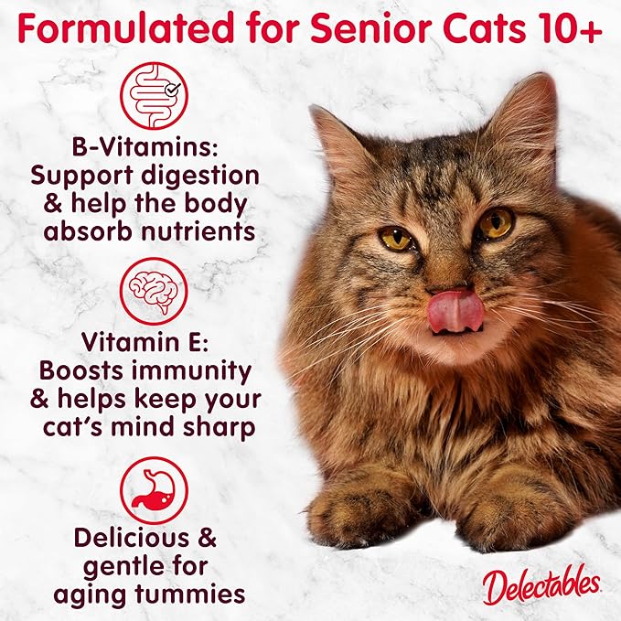 Delectables Lickable Treat Bisque Senior 10+ Wet Cat Treat Variety Pack, Food Topper, Hydrating, Grain-Free, No Fillers, No By-Products, No Added Preservatives, 1.4oz Pouch, 12ct