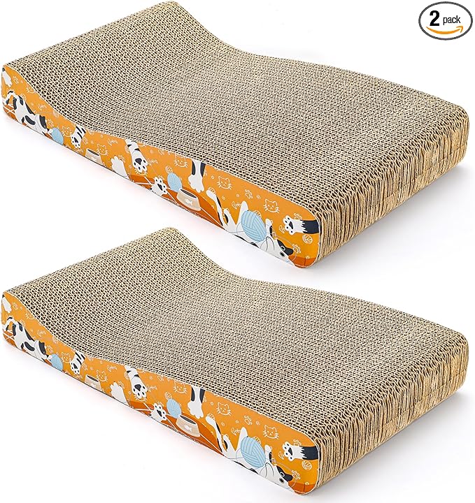 Nicunom 2 Pack Cat Scratching Pads, Curved Cat Scratcher Cardboard, Reversible Cat Scratch Board for Furniture Protection, Cat Scratcher Lounge Couch Bed for Indoor Cats