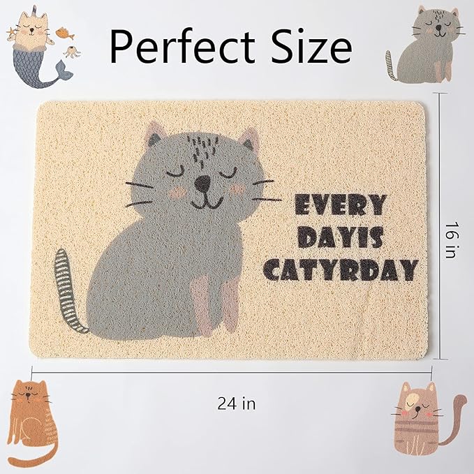 Cat Litter Mat Trap, Pet Food Catching Placemat, Super Cute Easy to Clean 24"×16" Large Durable for Cats and Dogs - Everyday is Catyrday