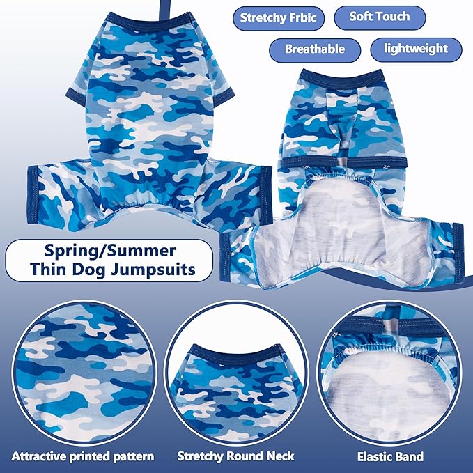 Dog Summer Pajamas Onesie Soft Breathable Puppy Jumpsuit Lightweight Dog Clothes for Small Medium Dogs Cat Pet Clothes(Sea Blue, X-Large)
