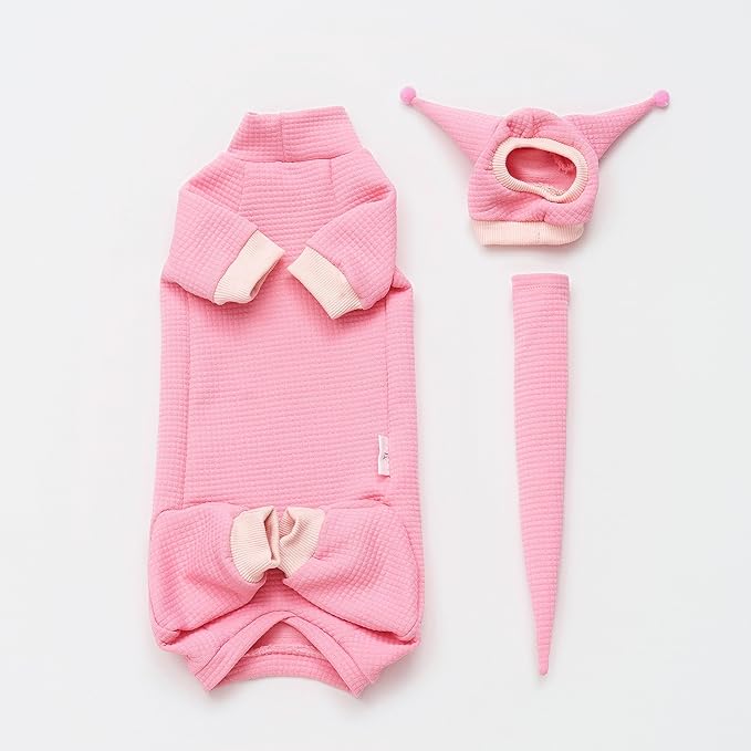 Sphynx Cat Clothes Waffle Pattern Suit, Cute Pet Hat and Shirt Set, Hairless Cat Devon Cornish Pink and Black Suit, (Large, Pink)