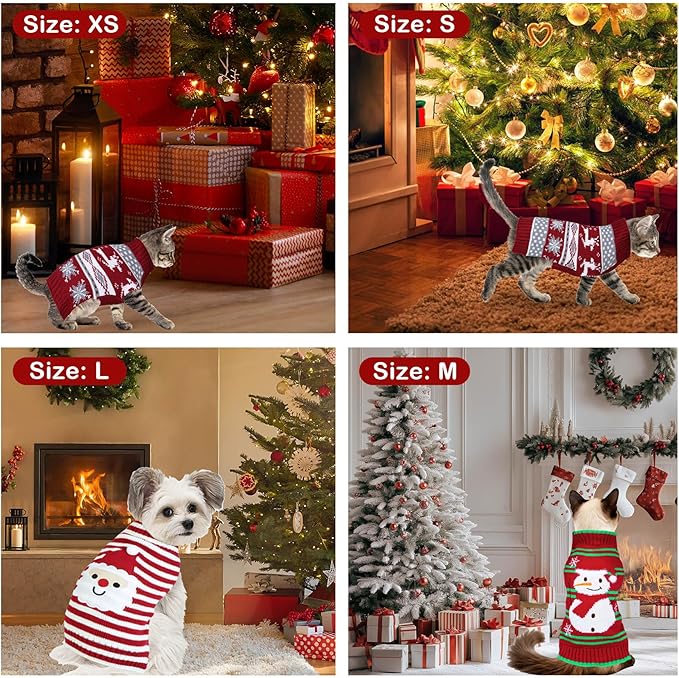 GOYOSWA 3 Pack Cat Christmas Sweater, Knit Pet Cat Dog Sweaters Warm Coat Clothes Santa Reindeer Snowman Christmas Sweater Outfit for Cats Puppy Dogs M