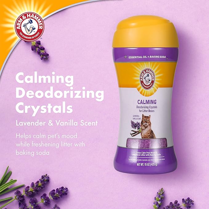 Arm & Hammer Cat Litter Deodorizing Crystals with Baking Soda, Odor Neutralizer, Dissolving Litter Box Deodorizer for Cat Litter Odor Control, Lavender and Vanilla Scent, 15 Oz - 2 Pack