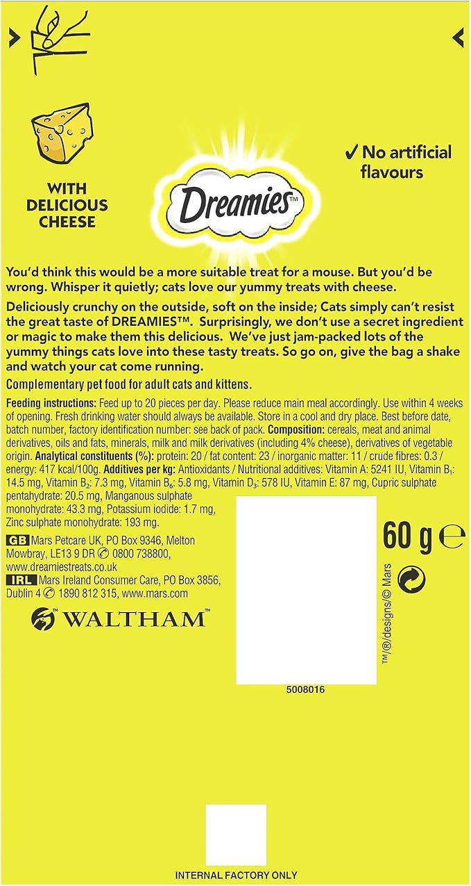 DREAMIES Cheese Cat Treats 60 g (Pack of 8)
