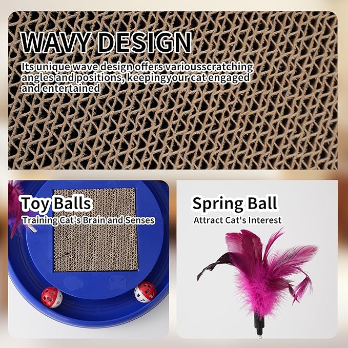 Interactive Cat Ball Track Toy Cat Scratcher with 2 Self-Rotating Balls and 1 Kitten Interactive Toy,Durable Scratch Pad for Indoor Play,Cardboard Scratcher Pad 3-in-1 Cat Toy (Purple)