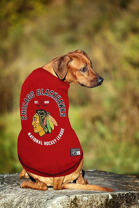 NHL Chicago Blackhawks Tee Shirt for Dogs & Cats, X-Small. - Are You A Hockey Fan? Let Your Pet Be An NHL Fan Too!