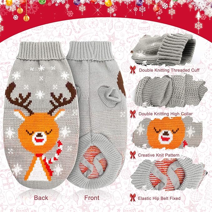 HYLYUN Cat Christmas Sweater 2 Packs - Puppy Christmas Sweater Pet Reindeer Snowflake Sweaters for Kittys and Small Dogs XL
