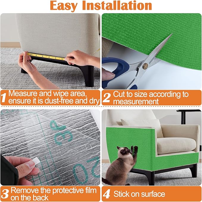Cat Scratch Furniture Protector - 78.7" x 17" Trimmable Self-Adhesive Cats Claws Scratch Pads, DIY Cat Climbing Couch Protector for Scratch Post Cat Tree Replacement Indoor (Green)