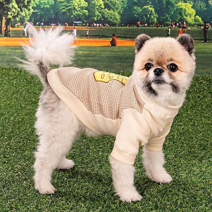 Puppia Francis Dog Shirt Round NeckTrendy Fashionable Cute Dog Apparel for Small and Medium Dogs, Beige, Small