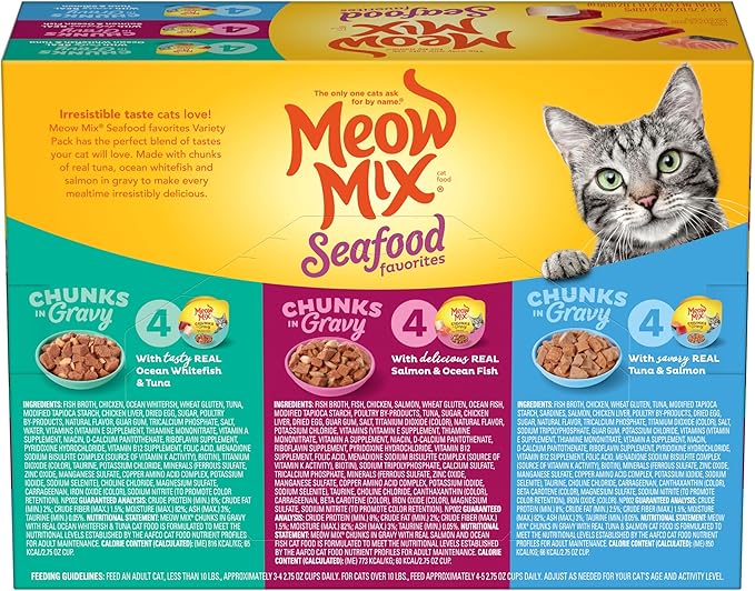 Meow Mix Savory Morsels Seafood Favorites Variety Pack, 2.75 oz Can (12 Pack)