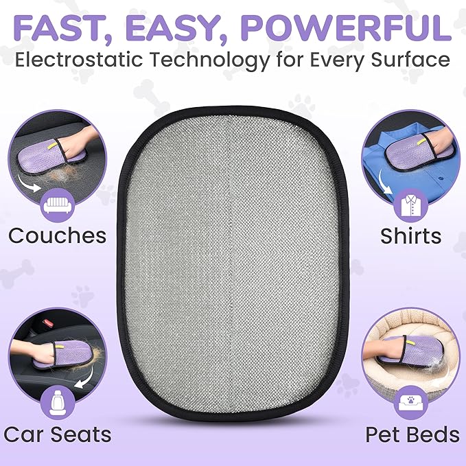 KEYVOZ Pet Hair Removal Glove for Cats and Dogs, Electrostatic Magic Brush Pet Hair Remover for Dog Couch, Available in Blue, Purple, Pink, Brown- Perfect for Pet Owners (Purple)