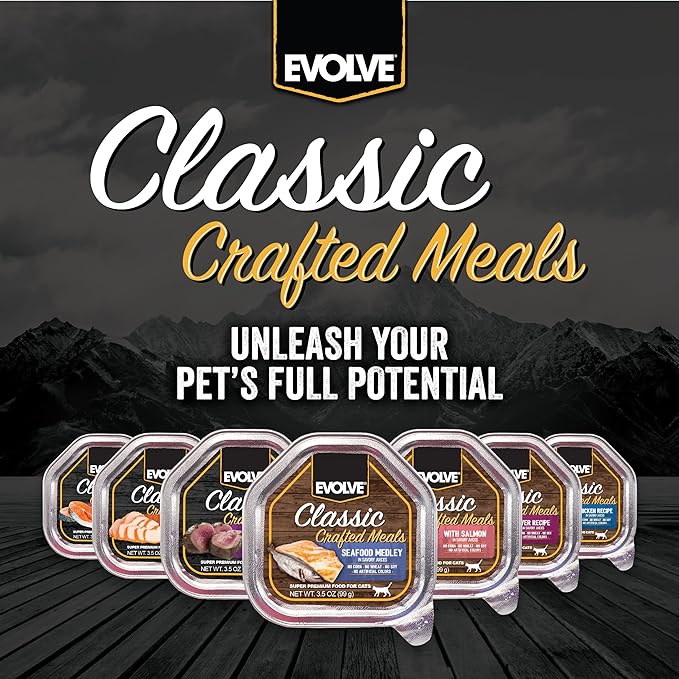 Evolve Classic Crafted Meals Cat Food Variety Pack - Chicken Recipe & Liver Recipe 3oz (Pack of 18)