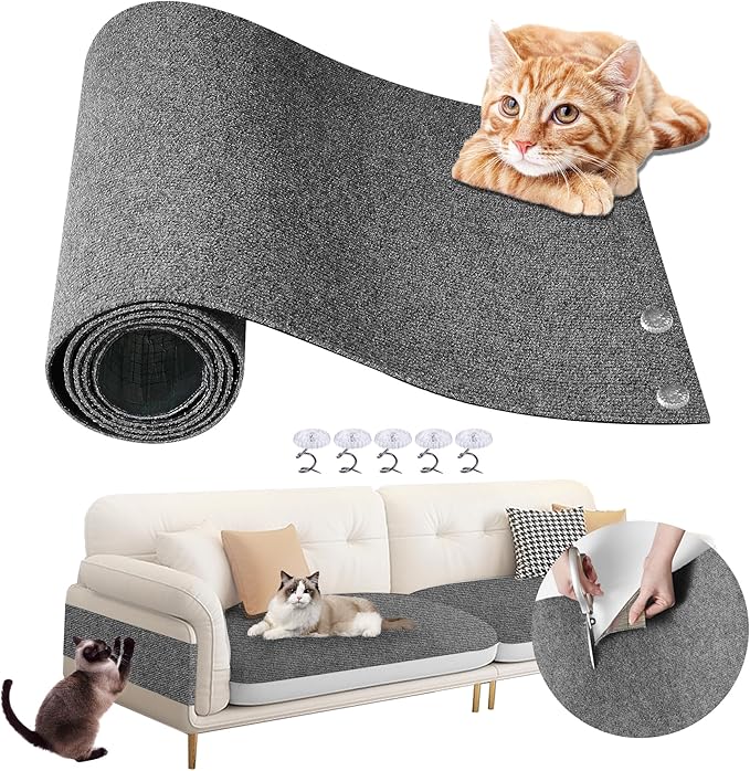 Cat Scratch Furniture Protector 47.2"x15.8" - Adhesive & Trimmable Cat Scratch Protection Mat to Shield Sofa, Couch, Wall, Cat Tree Post from Claws