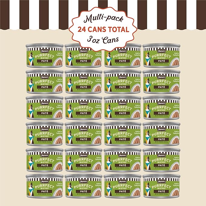 Merrick Purrfect Bistro Grain Free Premium Soft Canned Pate Adult Wet Cat Food, High Protein Turkey Recipe - (Pack of 24) 3 oz. Cans