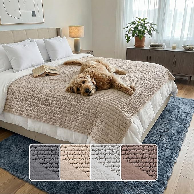 PAULATO BY GA.I.CO. Waterproof Blanket for Bed – King Absorbent Couch Cover – Machine Washable Stain-Resistant Pad for Large Sofa – Pets Cat & Dog Friendly Furniture Protector - Macadamia