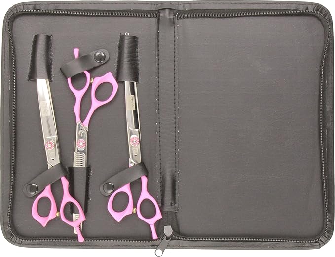 ShearsDirect 40 3 Tooth Blender Shear Set, Includes 8.0-Inch Straight, 8.0-Inch Curved and 7.0-Inch with Pink Rubber Handle for Added Comfort