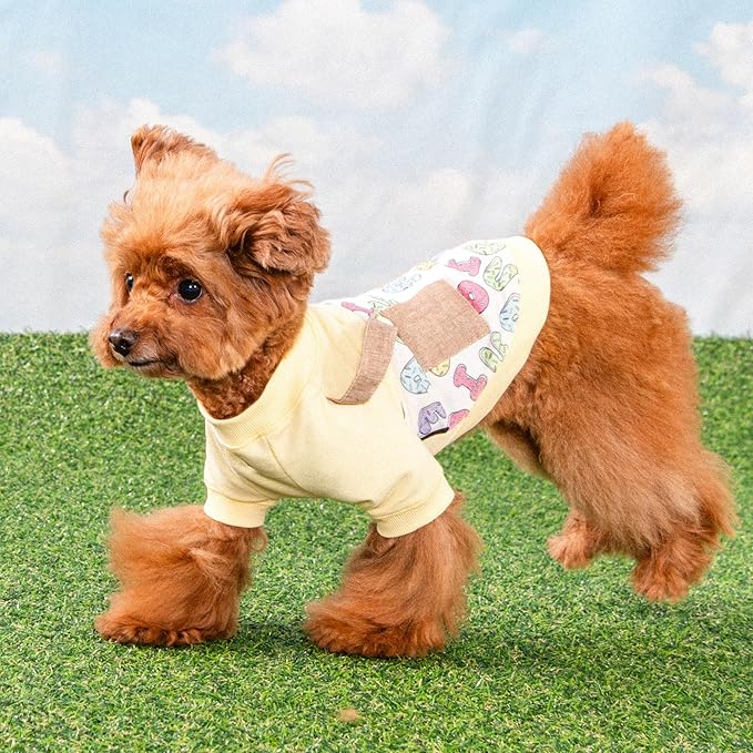 Puppia Maisy Dog Shirt Round NeckTrendy Fashionable Cute Dog Apparel for Small and Medium Dogs, Light Yellow, Large