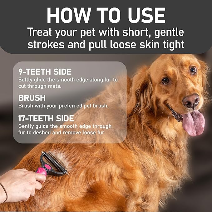 Maxpower Planet Hair Brush - Double Sided Shedding, Dematting Undercoat Rake for Dogs, Cats - Extra Wide Dog Grooming Brush, Pink