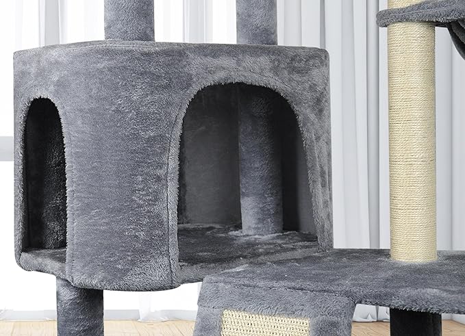 Wang Xin Four Layer Big Cat Tree with Huge Cat Condo and Two Hammocks Scratch Pad,Grey