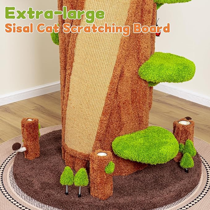 KAMABOKO 90.5 Inch Luxury Cat Tree with Scratching Post, Tall Cat Tree Tower with Sisal Scratching Pad, Multiple Jumping Platforms, Cute Hanging and Spring Toys, Large Cat Condo for for Indoor Kittens