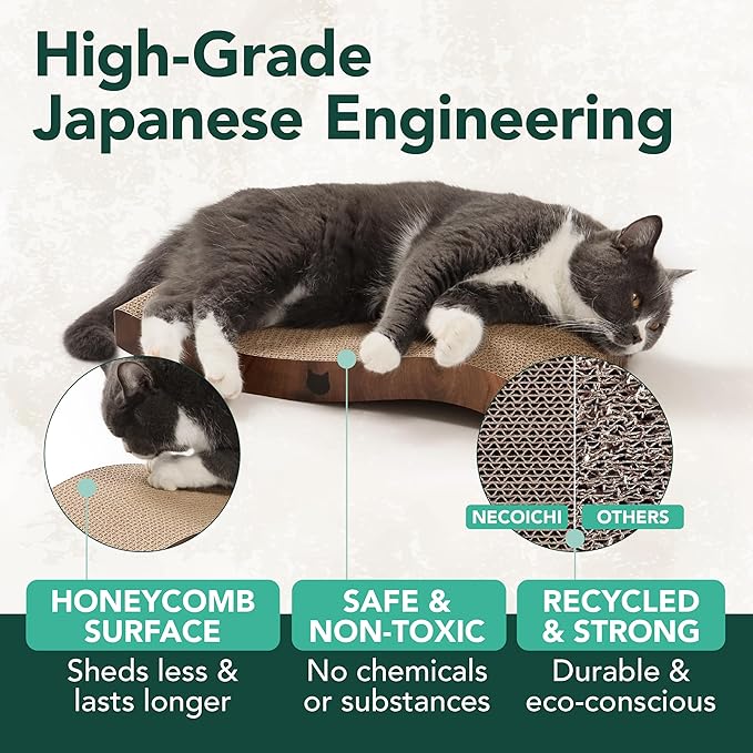 Reversible Wave Cat Scratcher for Indoor Cats - Cat Scratching Board, Horizontal Cat Scratch Pad Lounger with Reversible Usability and Extra Comfort for Lounge(2Pack, Oak)