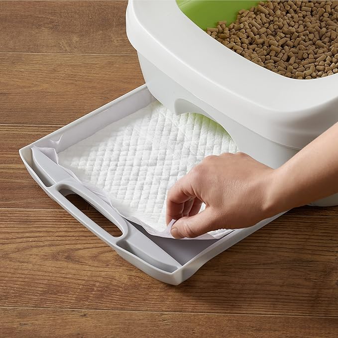 Amazon Basics Cat Pee Pads, Odor Control, Super Absorbent, Disposable, Universal Fit for Litter Box, Unscented, Multi-Cat, White/Purple, 80 Count