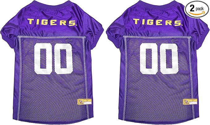 NCAA College Louisiana State University Tigers Mesh Jersey for Dogs & Cats, XX-Large. Licensed Big Dog Jersey with Your Favorite Football/Basketball College Team (Pack of 2)