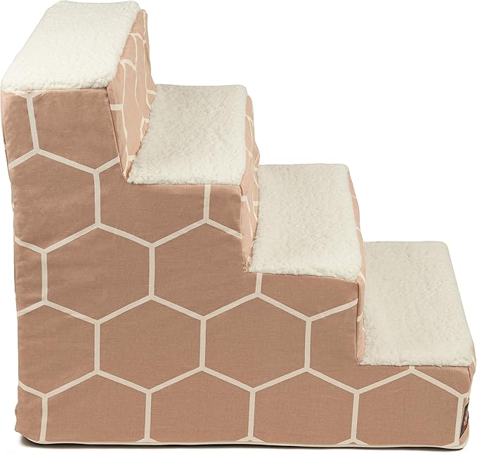 Majestic Pet Portable Pet Stairs | Soft Sherpa Steps Foam Feeling | Steps for Dogs & Cats | Dog & Cat Ramp | Indoor Only | Max Weight: up to 250 Lbs, 4 Step, Hexo Shapes Blush Pink