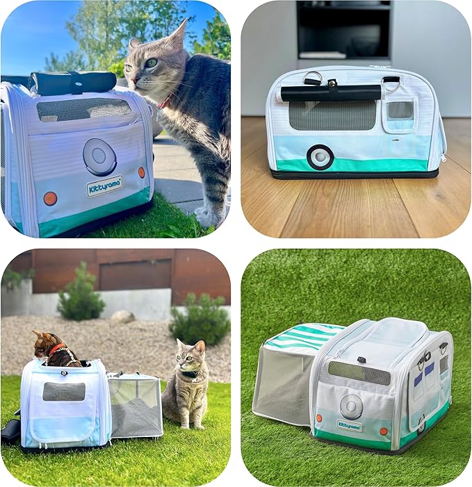 Kittyrama Soft-Sided Airline Approved Cat Carrier with Expandable Hideaway | Escape-Proof SBS Self-Locking Zippers | 22 lb Capacity | Vet Approved | Top & Side Entry | 17×11×11 in