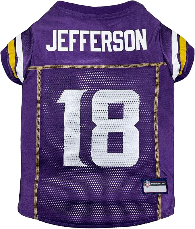 NFLPA Justin Jefferson PET Jersey, NFL Dog Shirt, Size X-Large, Minnesota Vikings Mesh Jersey for Dogs