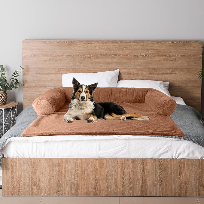 PETMAKER Couch Cover for Dogs Washable - 45x45in Plush Dog Couch Cover Protector for Large Pets - Washable Pet Furniture Protector with Foam Bolster and Non-Slip Bottom - Puppy Essentials (Beige)