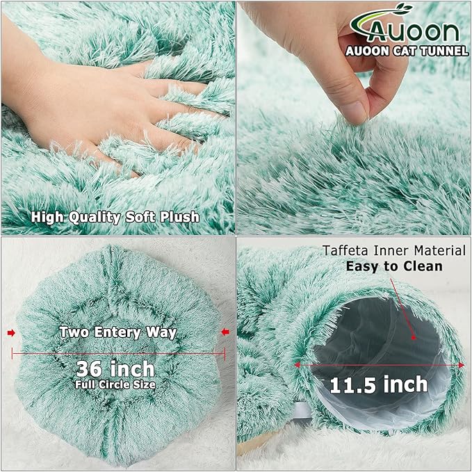 AUOON Cat Tunnel Bed for Indoor Cats - Large Cat Donut Tunnel with Hanging Ball Toy, Collapsible 2-in-1 Multifunctional Interactive Cat Toy for Kitten, Puppy, Rabbit, Ferret (Light Pink)