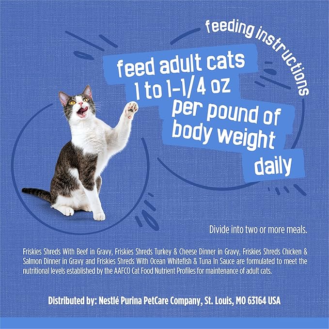 Friskies Purina Wet Cat Food Variety Pack, Shreds with Beef, Turkey & Cheese Dinner, Chicken & Salmon Dinner, and with Ocean Whitefish and Tuna - 5.5 oz. Cans (Pack of 80)