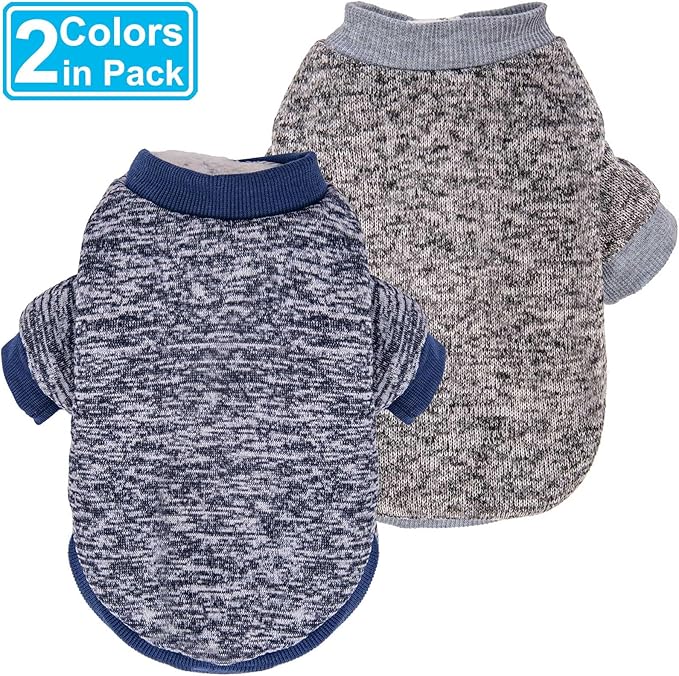 Dog Sweater, Dog Sweaters for Small Dogs, 2, 3 Pack Warm Soft Pet Clothes for Puppy, Medium Large Cat, Dogs Girl or Boy, Dog Shirt for Winter Christmas (Coat Grey+Navy, Small)