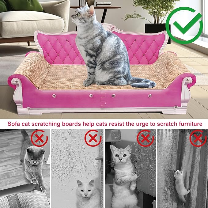 COOZMENT Scratching Sofa, Couch Shaped Thick Scratching Cardboard, Lounge Bed for Indoor Rest&Play, Sofa Scratcher Pad (Pink, 27.6" L X 12.4" W X 11.8" H)