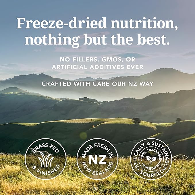 Feline Natural High Protein Dry Cat Food, Freeze-Dried Diet with 98% Meat, Organs & Seafood, No Peas, Grains, or Artificial Additives, Made in New Zealand, Beef, 11oz