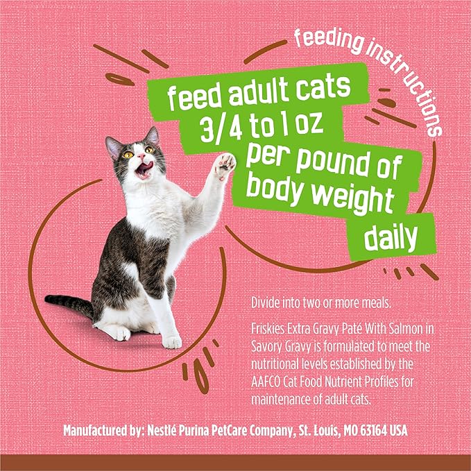 Friskies Purina Wet Cat Food Extra Gravy Pate with Salmon in Savory Gravy - 5.5 oz. Cans,(Pack of 48)
