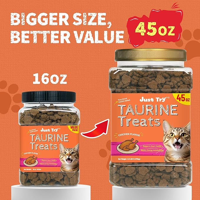 Just Try 2.8 lbs Taurine Treats with Coenzyme Q10 for Cats - Coq10 & Taurine for Cat to Support Feline Heart Health - Chicken Flavored Chews Vitamins Snacks Treats - Large Size