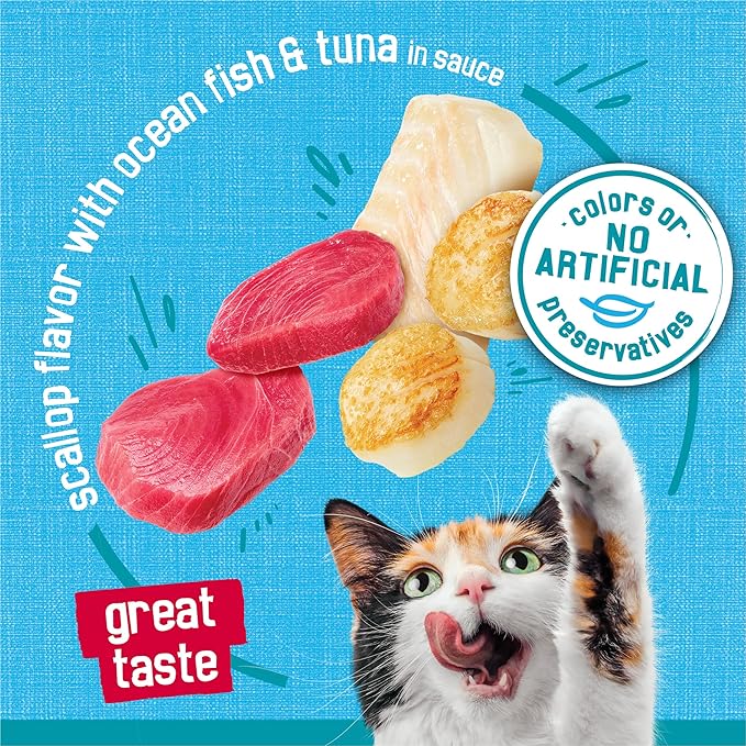 Purina Friskies Wet Cat Food Tasty Treasures With Ocean Fish and Tuna in Sauce (Scallop Flavor) - (Pack of 24) 5.5 oz. Cans