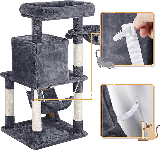 Topeakmart 40In Cat Condo for Medium Cats, Cat House with Sisal-Covered Scratching Posts & Soft Platform, Dark Gray