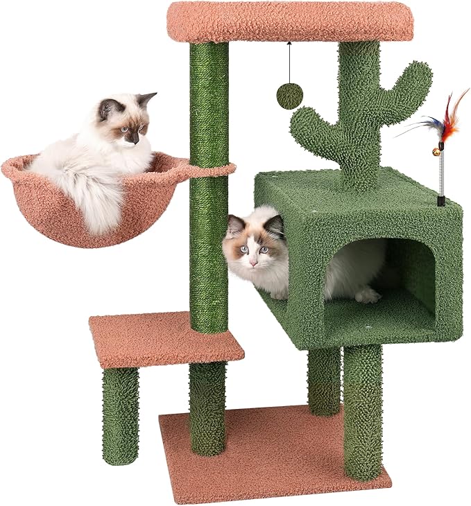 AIWIKIDE Cat Tree Has Scratching Toy with A Ball Activity Centre Cat Tower Furniture Jute-Covered Scratching Posts (Green, 36.6'')
