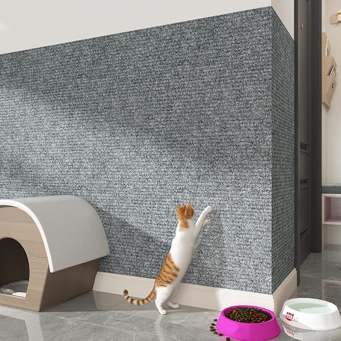 LaCheery 24"x79" Couch Cat Scratch Protector Couch Scratch Protector from Cats Corner Protectors for Furniture Self Adhesive Cat Scratching Post Replacement Light Grey Large Carpet Mat Roll Trimmable