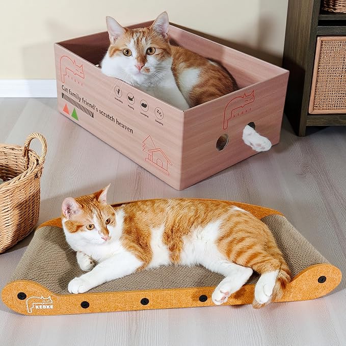 Cat Scratcher Bed 27 Inch Cat Couch Scratcher &16 Inch Cat Scratch Box with Refillable Scratch Pad Cat Scratchers for Indoor Cats Durable Extra Large Cats Lounger Furniture Protector