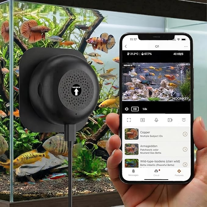 Noonkey 3MP 2K Pet Camera for Aquarium, Reptile & Bird Feeder, No Drill Window Security Camera, 5GHz/2.4GHz WiFi, Color Night Vision, 24/7 Recording, Human Detection & Alarm, 2-Way Audio, Work w/Alexa