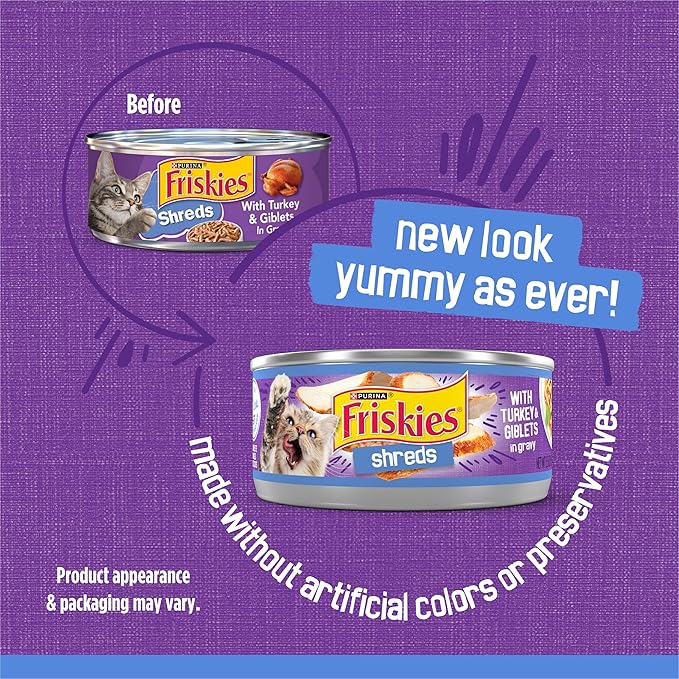 Friskies Purina Shreds with Turkey and Giblets in Gravy Wet Cat Food - (Pack of 48) 5.5 oz. Cans