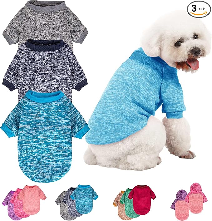 3 Pack Dog Sweater, Dog Sweaters for Small Dogs, Warm Soft Pet Clothes for Puppy, Medium Large Cat, Dogs Girl or Boy, Dog Shirt for Winter Christmas (Grey+Navy+Blue, X-Small)