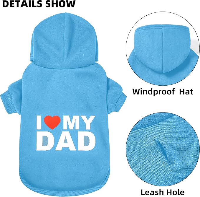 Dog Sweater Dog Hoodie Cold Weather Dog Coat Hooded Sweatshirt for Puppies,Cats, Small Medium Large Dogs (Blue(I Love My Dad), X-Small)
