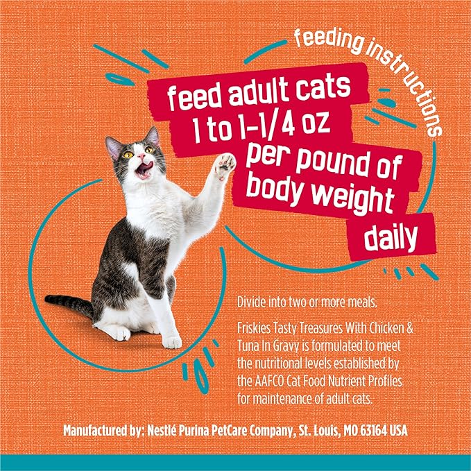 Friskies Purina Wet Cat Food Tasty Treasures with Chicken and Tuna in Gravy (Scallop Flavor) - 5.5 oz. Cans (Pack of 48)