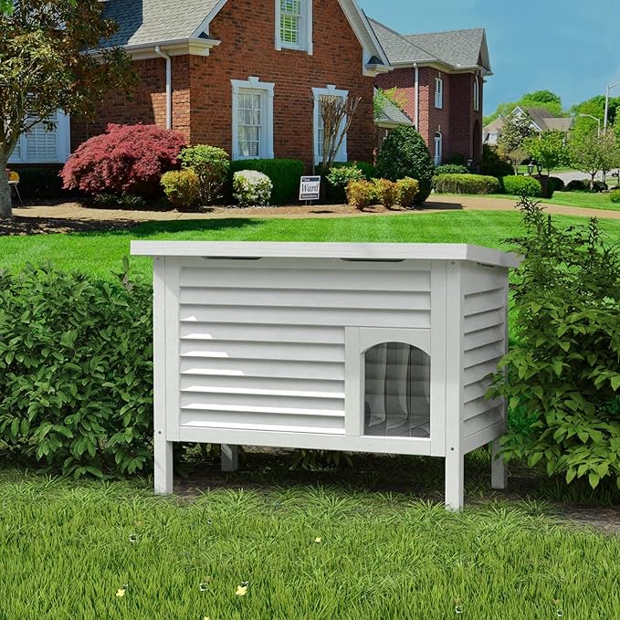 GDLF Outdoor Cat House Solid Wood Feral Cat Shelter with Waterproof Roof & Special Full Ventilation Design Keeps Multiple Felines Cool for Hot Summers 31.9" Lx18.9 Wx23.6 H