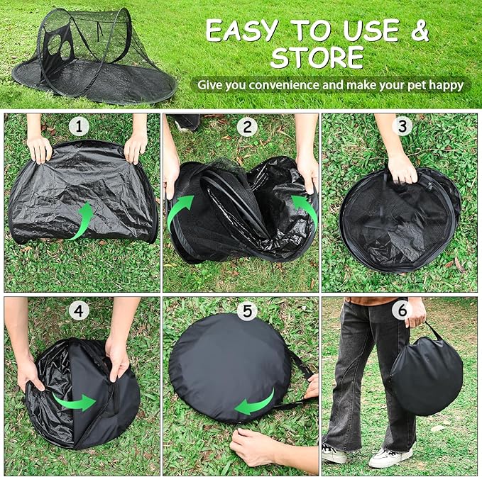 Tailtastic Outdoor Cat Tent with Removable Interactive Fabric,Outdoor Cat Enclosures for Indoor Cats, Portable Pet Playpen Ideal for Hiking, Traveling, and Sunbathing-Black